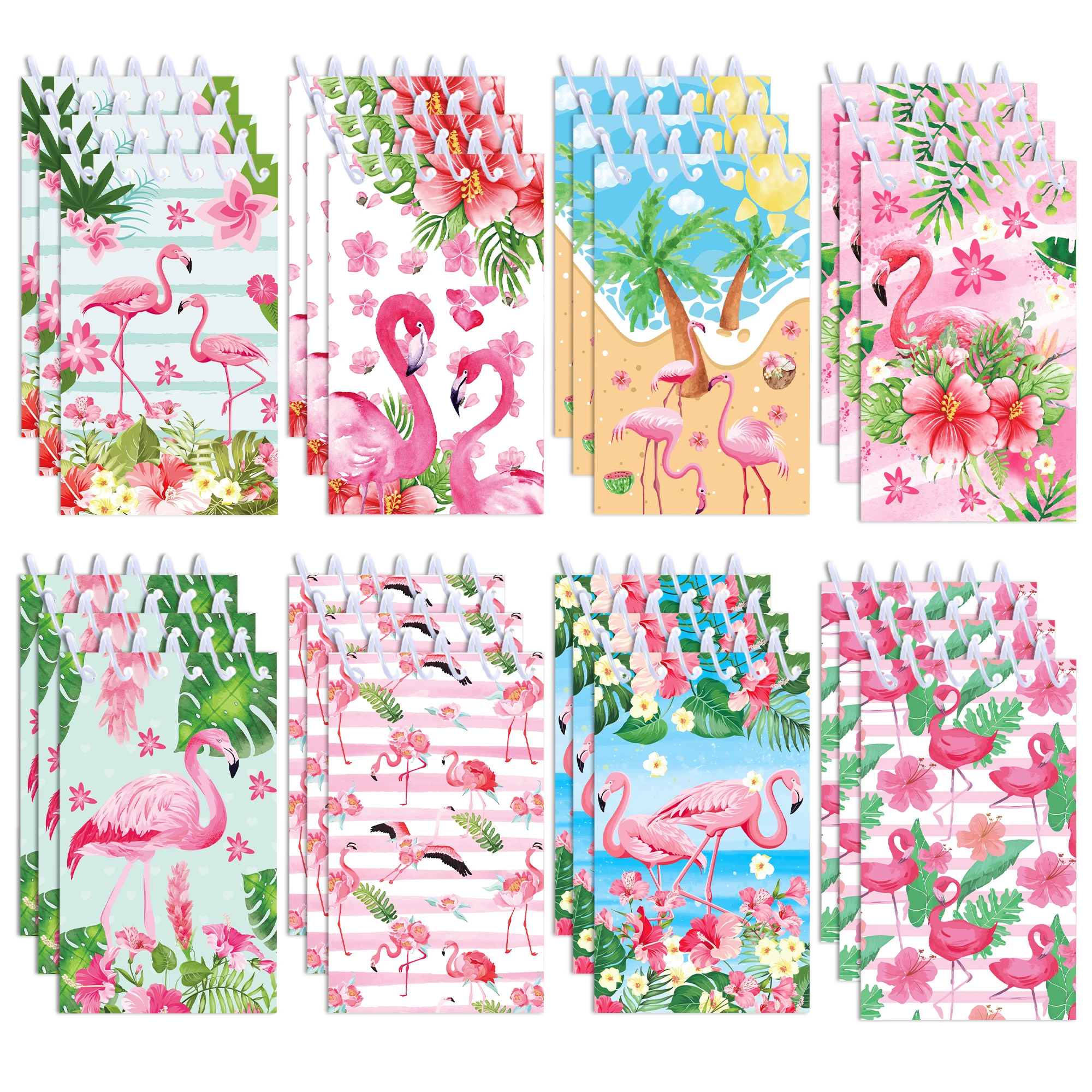 Mini cuadernos de bolsillo en espiral con flamenco hawaiano, Bloc de notas con bobina, libretas para papelería, diarios escolares, fiesta de verano, 8 Uds.