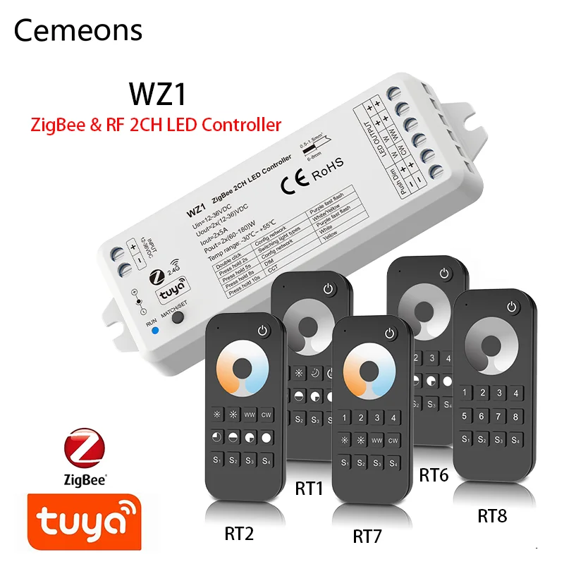 Tuya ZigBee WZ1 LED Dimmer 12-36V DC Smart Life 2 Channels 2.4G RF Wireless Touch Wheel RF Remote Controller LED Strip Control