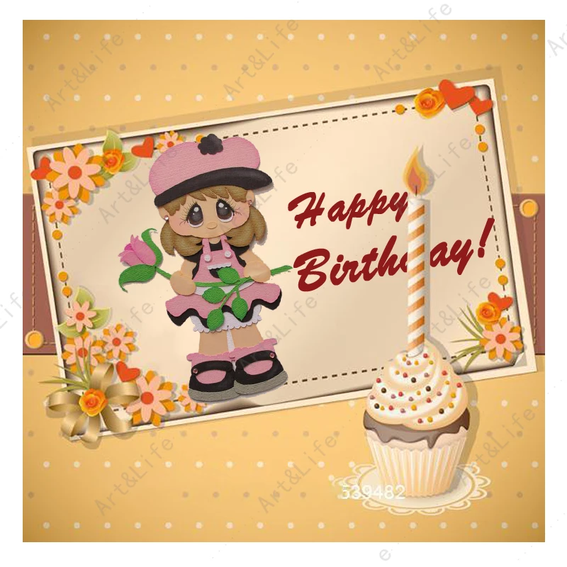 Child Crafts New Metal Cutting Dies Flowers Cute Girl Stencils for Scrapbooking DIY Album Birthday Paper Cards Embossing Die Cut