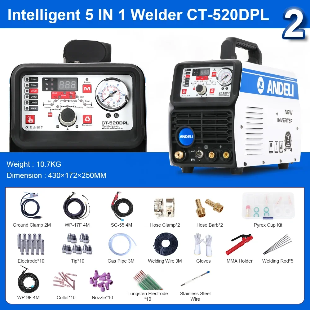 ANDELI Multi-Function Welding Machine TIG/Plasma CUT/MMA 3 IN 1 Welder DC TIG Welding Aluminium 220V