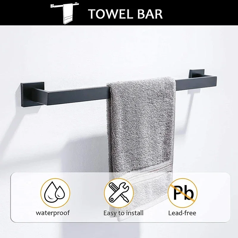 Black Bathroom Shelf kit Stainless Steel Toilet Paper Holder Towel Rack Hook Bathroom Hardwares Organizer Accessories Set