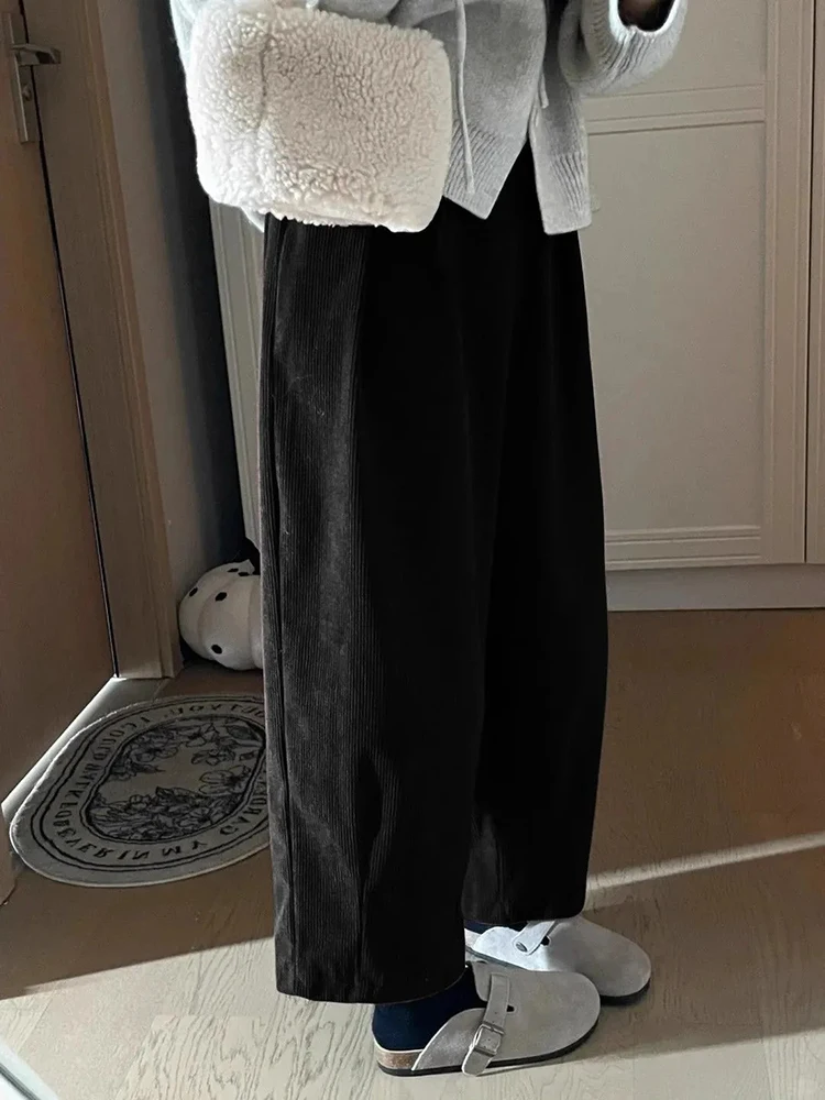 Japanese Corduroy Casual Pants Women Spring Autumn Vintage Loose Wide Leg Trouser Female Harajuku Solid Simple Straight Pants