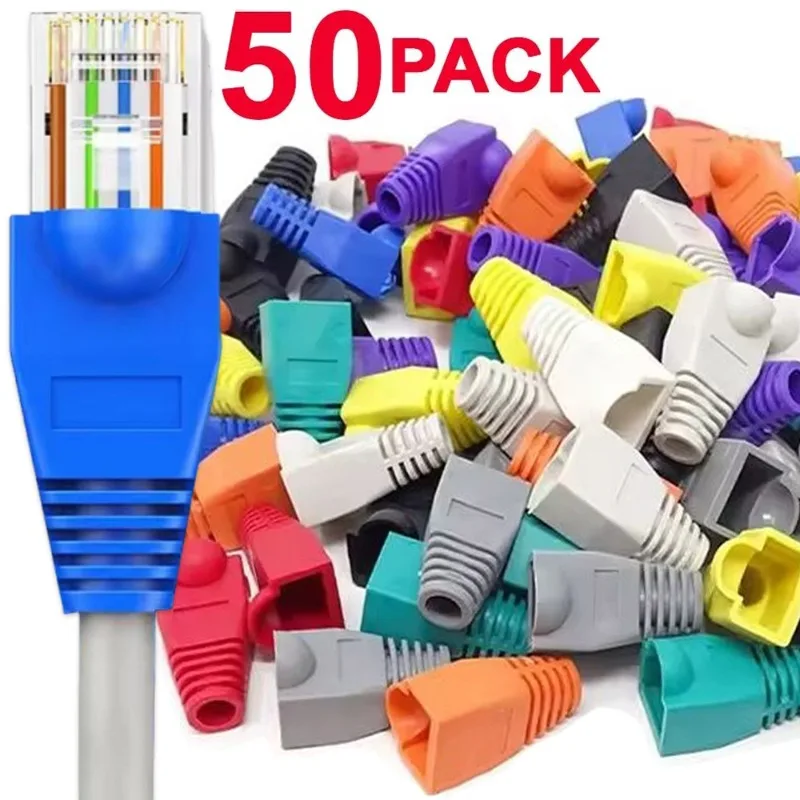 50/10Pack RJ45 Ethernet Cable Connector Boots Cover CAT5 CAT5E CAT6 CAT6E Ethernet Network Lan Cable Plug Cap Protective Sleeve