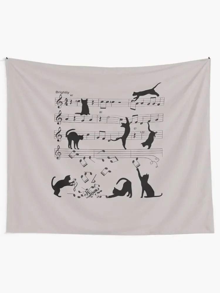 Cat Playing Clef Notes Piano Music Funny Musical Cats Cute Gift Tapestry Decoration Aesthetic Mushroom Tapestry