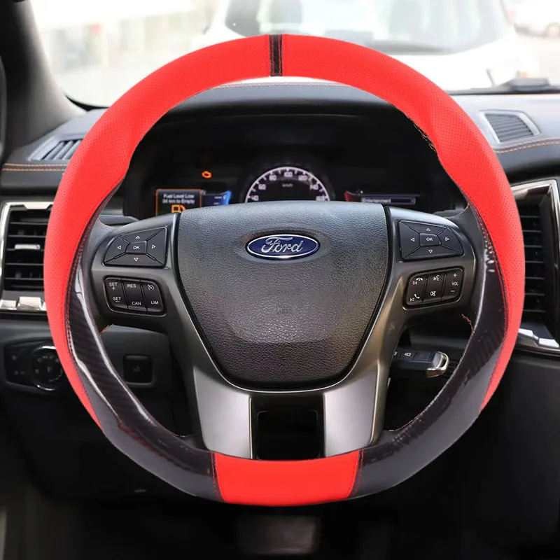 

38CM Carbon Fiber Leather Car Steering Wheel Cover For Ford Explorer 2006-2013 2014 2015 2016 2017 2018 2019 2020 2021 2022 2023
