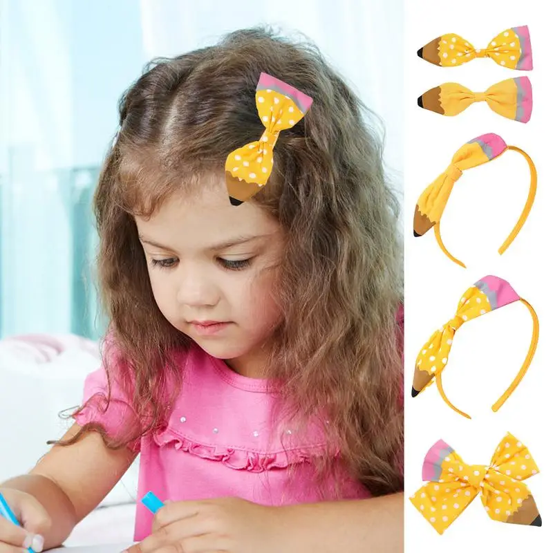 Diadema con estampado de lápiz amarillo para niña, bandanas con lazo, accesorios para el cabello