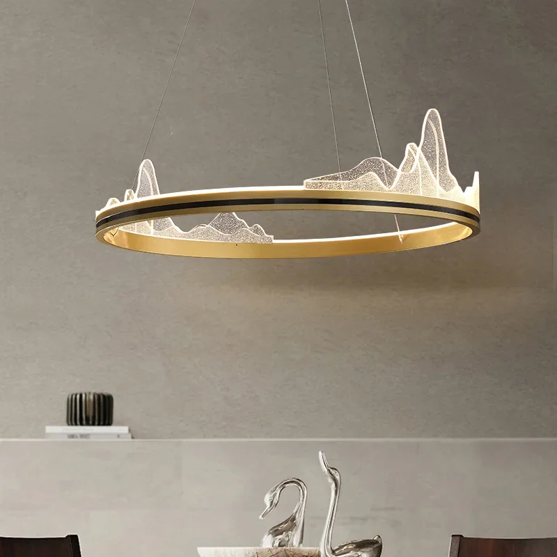 

SANDYHA Nordic Snow Mountain Shape Luxury Ring LED Pendant Light Chandelier for Living Room Bedroom Dining Hall Unique Design
