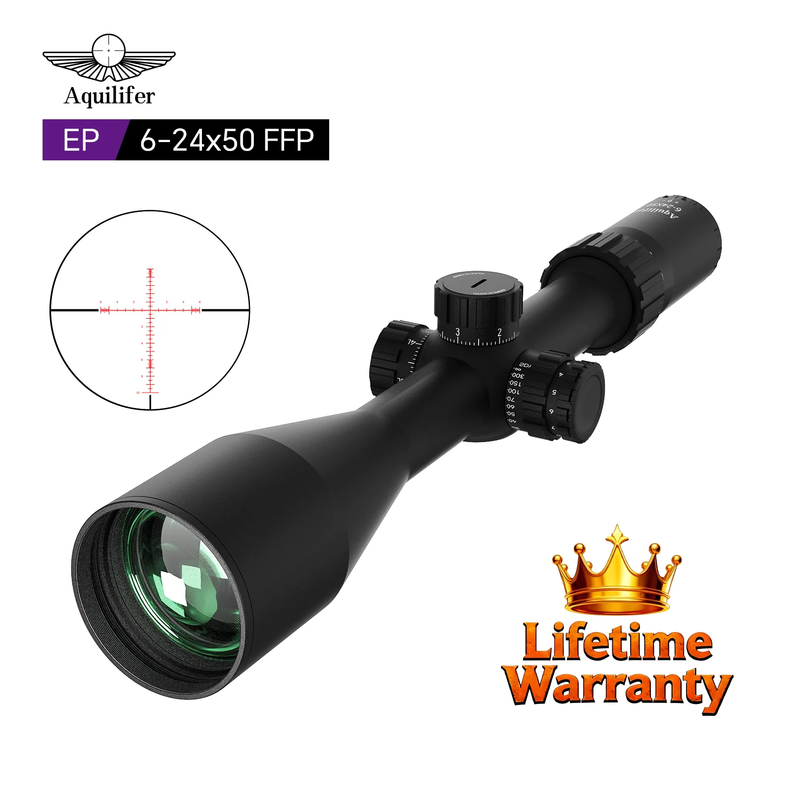 Aquilifer 6-24x50 FFP ライフルスコープ 長距離 スナイパー 狩猟 軍事 光学 11 赤色照明 ガンアクセサリー