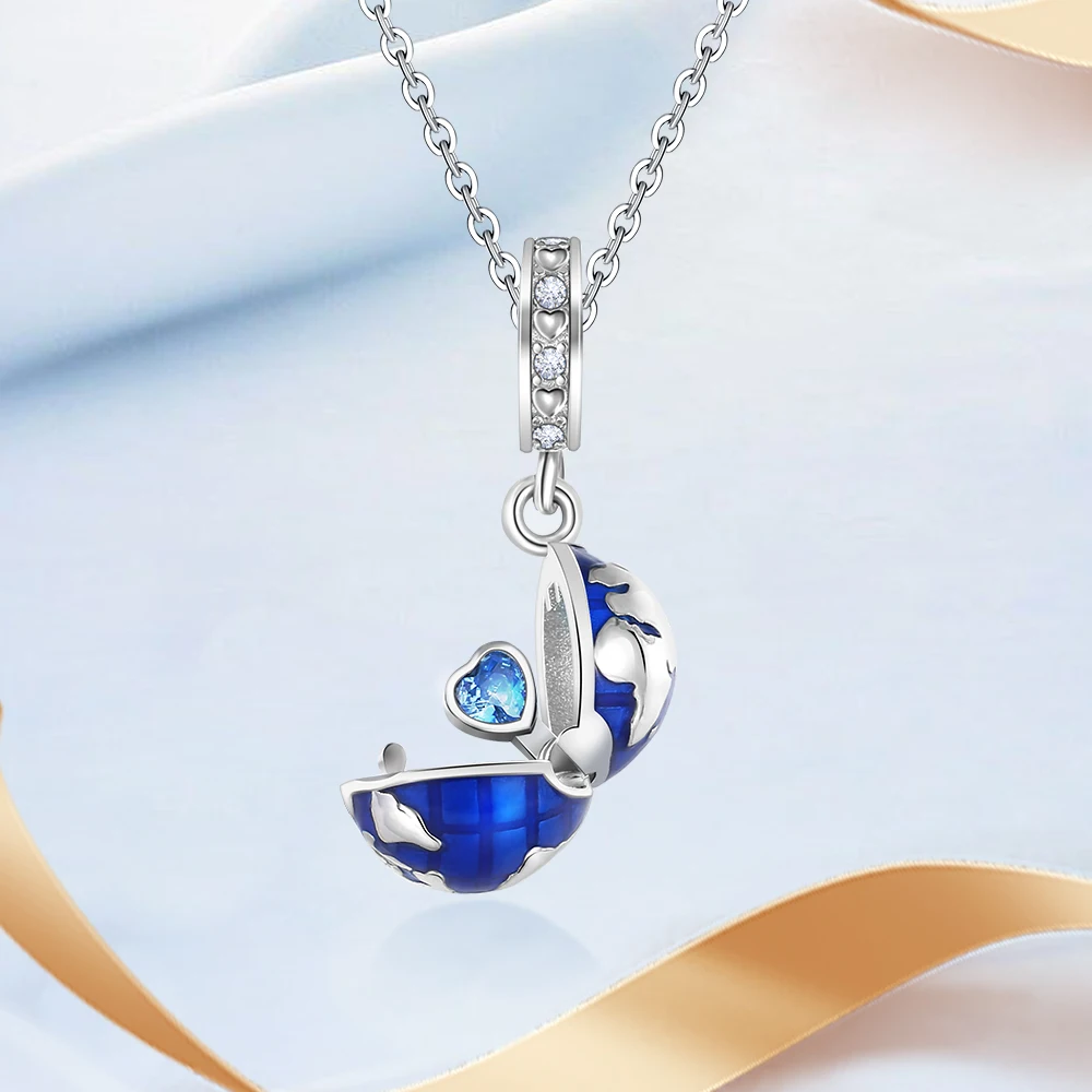 Ahthen 925 فضة رائجة البيع الخرز الأزرق القلب غلوب سحر صالح ثعبان سلسلة أساور القلائد للنساء صنع المجوهرات #2