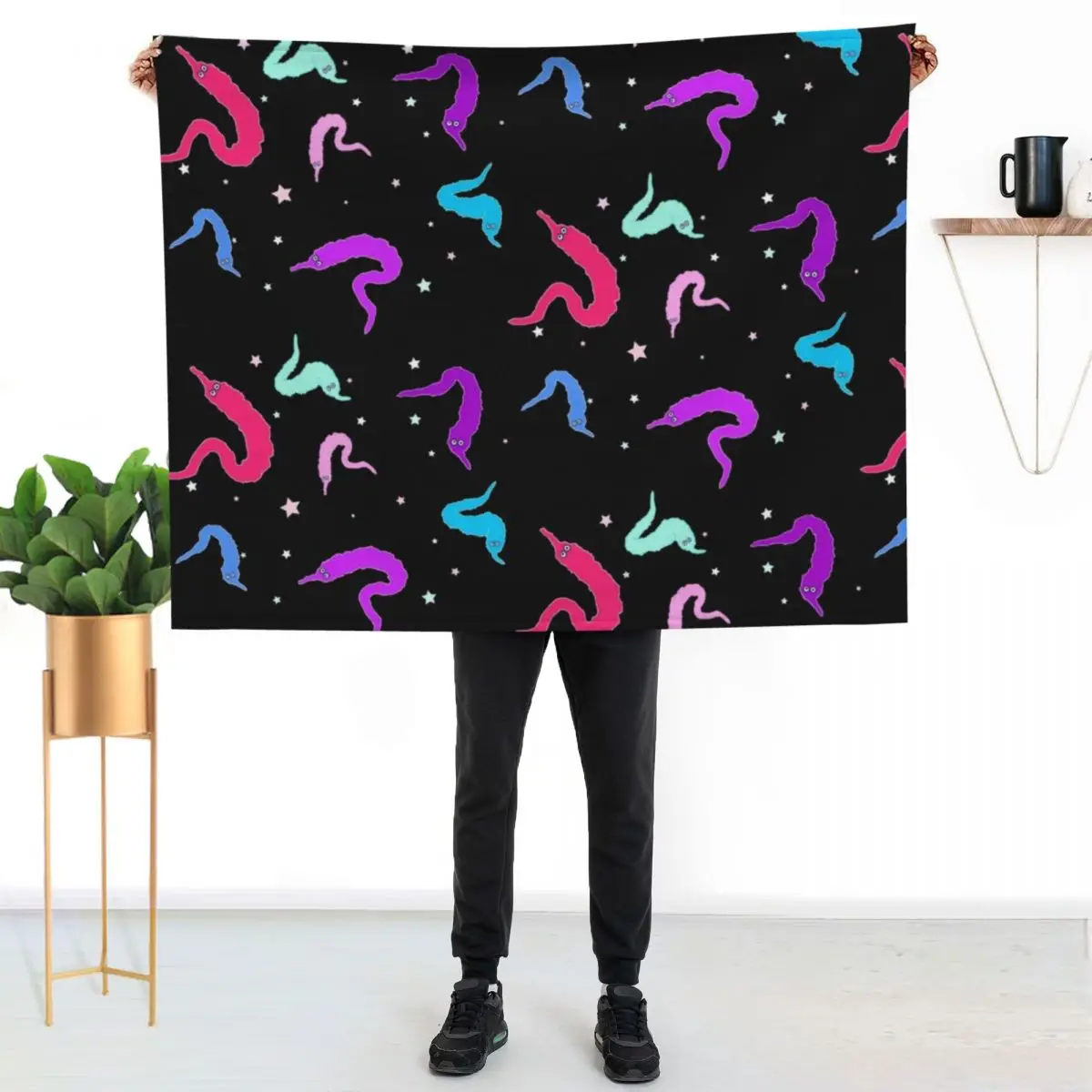 

Worms in Space Throw Blanket Modern Design Soft Blanket for Home Decor