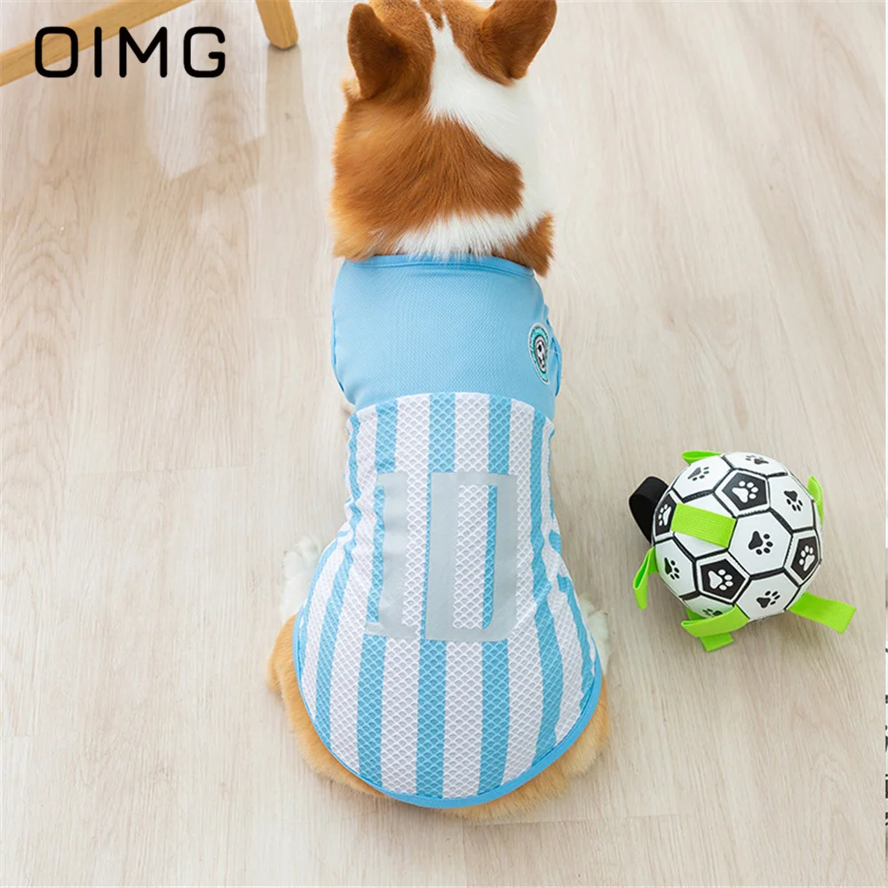 

OIMG Summer Sports Pet Clothes Small Dogs Football Jersey Bulldog Pug Corgi Mesh Cloth Vest Breathable Striped Dog Tank Top