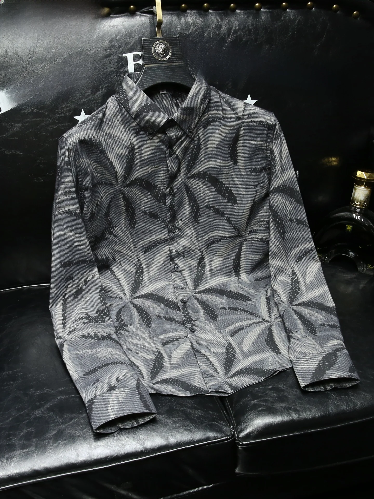 

Trendy Print Long Sleeve Shirt Men's Slim Fit Fashionable Autumn New Style Casual Shirt High End Polyester Viscose Blend