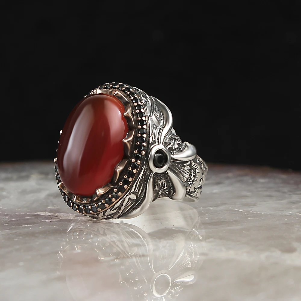 

Agate Stone Silver Men 'S Ring