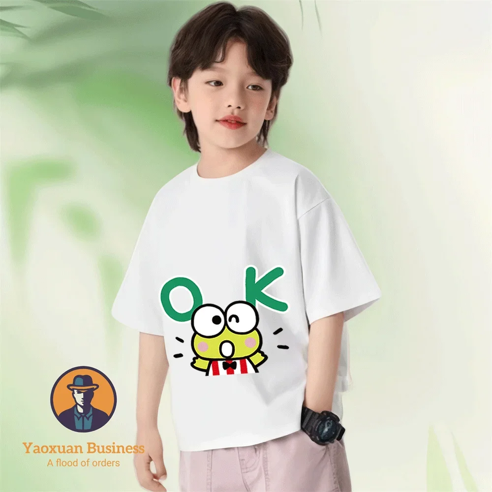 

2026 Summer 2 14Y Fashion Kidswear Pure Cotton T Shirt KeroKero Keroppi Kawaii Anime Print Hot Sale