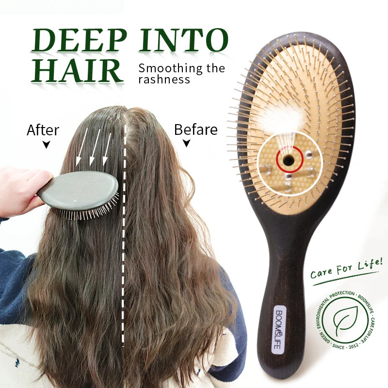 Steel Hair Brush Paddle Hair Brush Women Head Scalp Massage Wood Hairbrush Metal Stainless Pin Styling Comb Curly Barber Combs