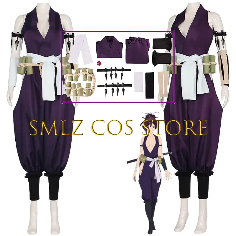 أزياء أنيمي Jigoku Raku Hell's Paradise التأثيرية Yuzuriha التأثيرية شعر مستعار كرنفال حفلة مهرجان الأرجواني موحدة شبكة الورد الاصطناعية