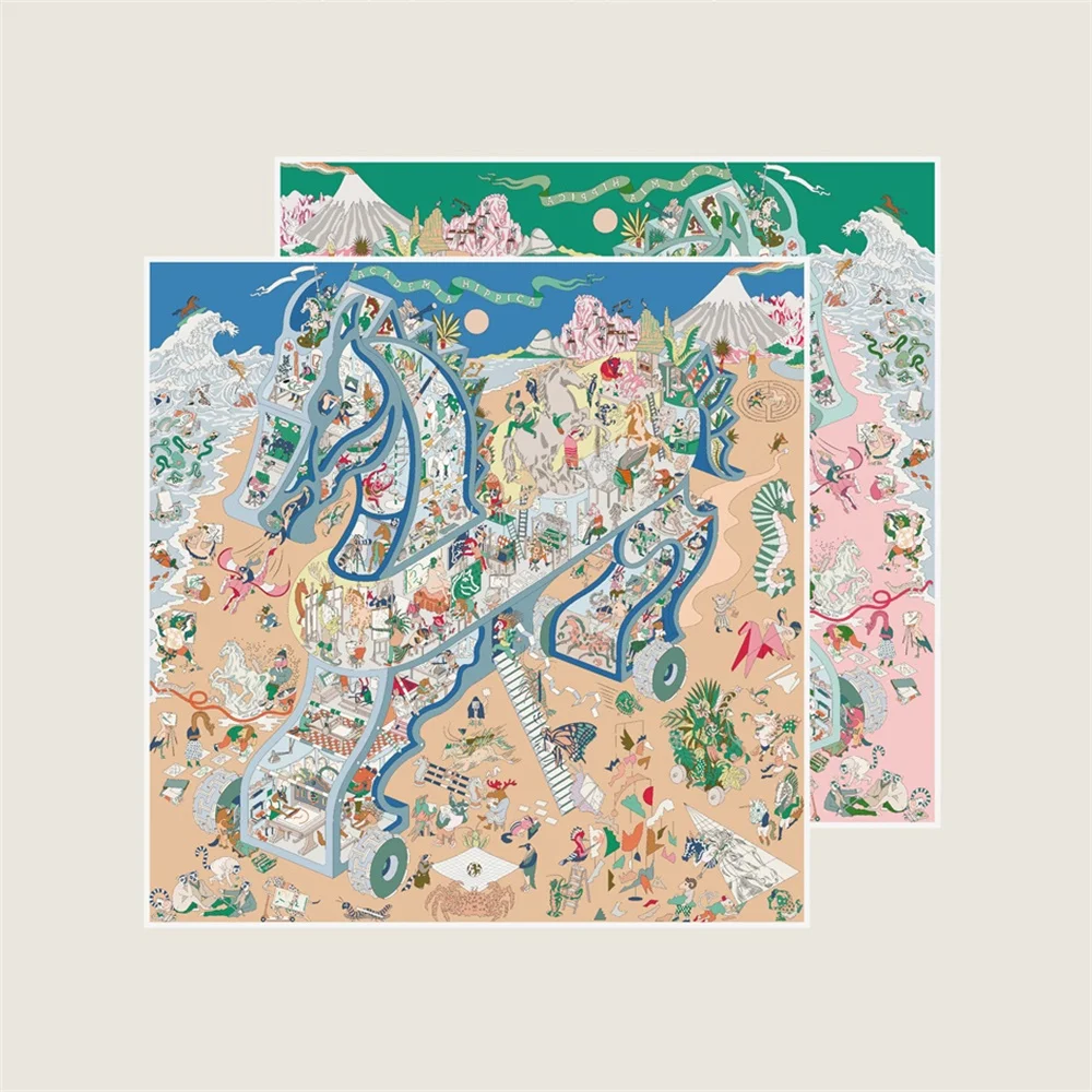 POBING Hand Rolled Twill Silk Scarf Women Double Printed Square Scarves Wraps Echarpes Luxury Foulards Femme Hijabs 90CM
