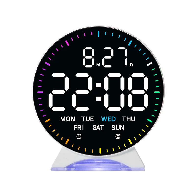 Digitale wekker met week- en datumweergave, secondewijzer, sfeerverlichting, dubbele alarmfunctie, automatisch dimbaar, snooze-functie, tafelwekker, 12/24-uursweergave, DST, LED-wekker.