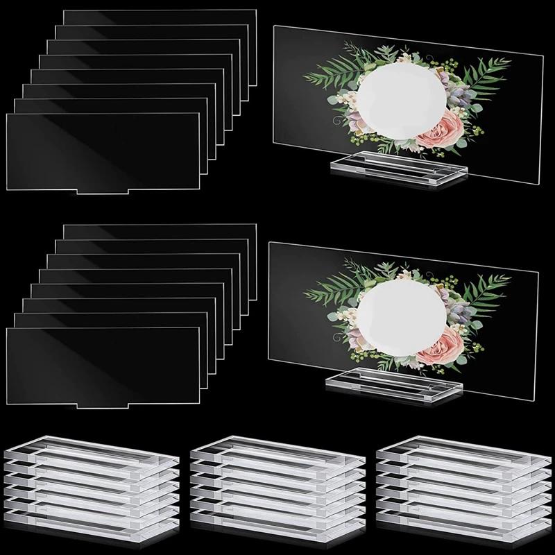 Soportes acrílicos para tarjetas de lugar, soporte de exhibición de mesa transparente, soporte de letrero, número de mesa de boda con ranura para tarjetas para boda, 20 Uds.