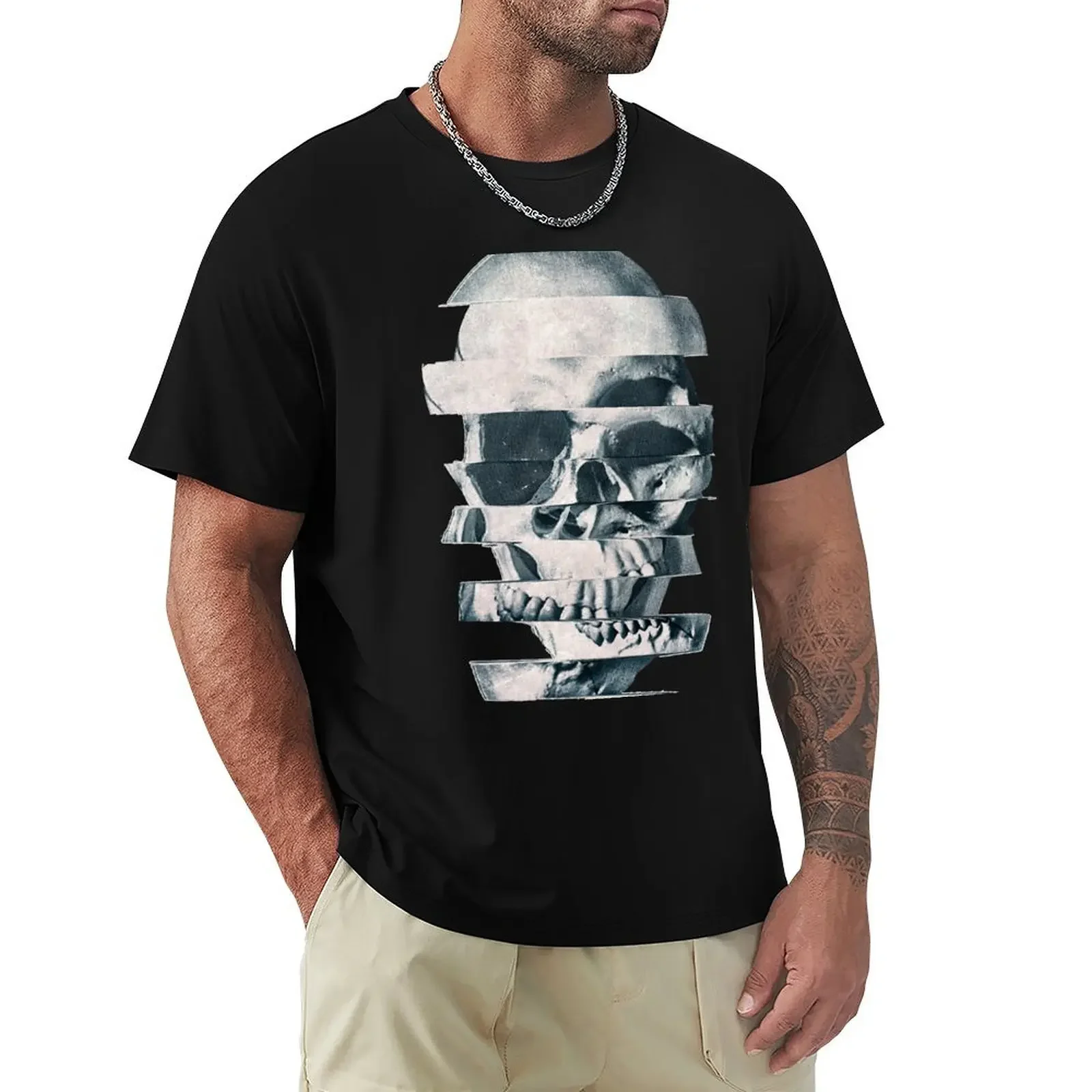 Glitch Skull Mono T-Shirt heavyweights tees oversizeds sublime Men's t-shirts