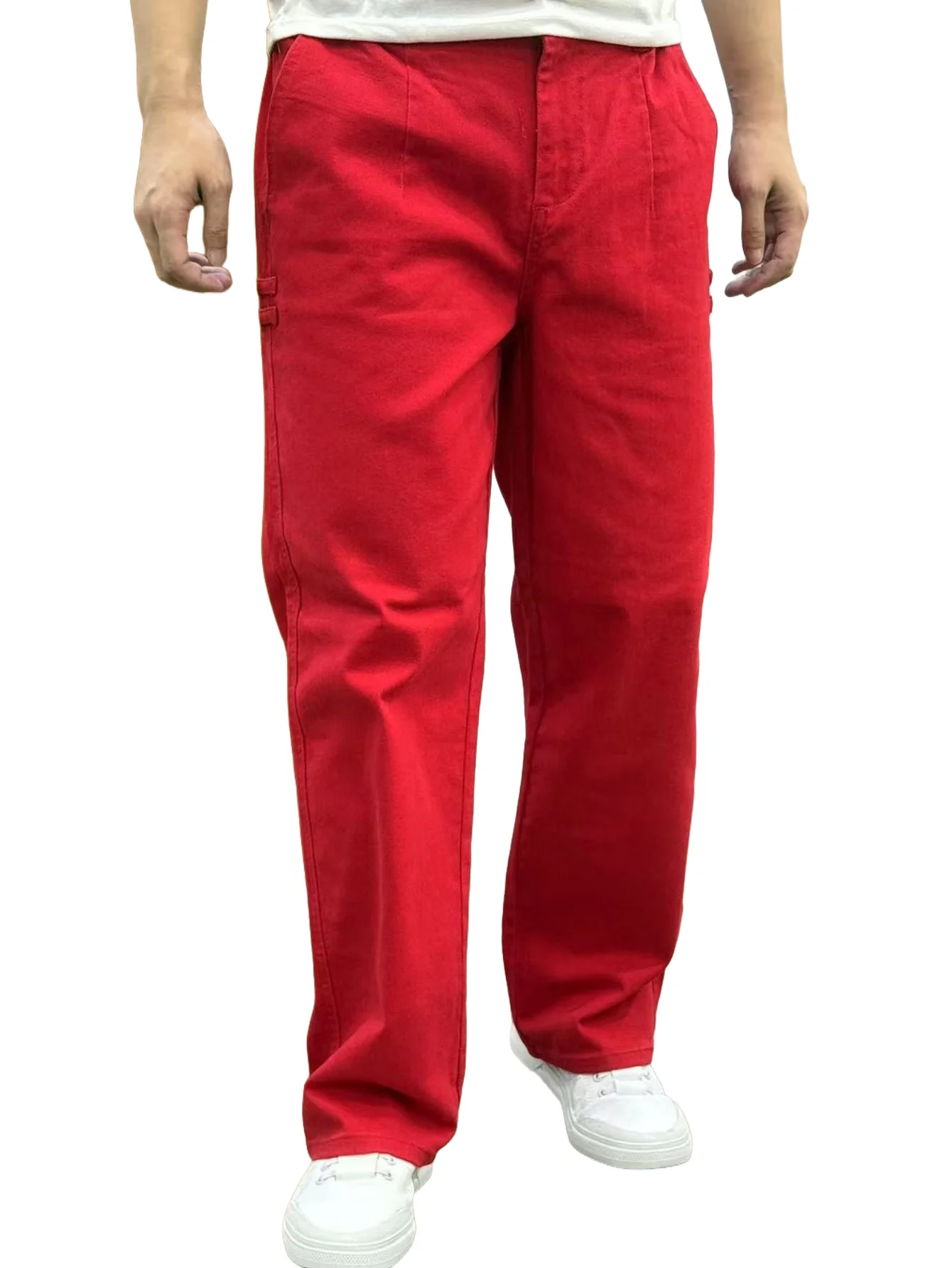 

KING JEANS Men's Stretch Waist Pants Basic and Versatile Design Business Classic Style Red Loose Straight Pants