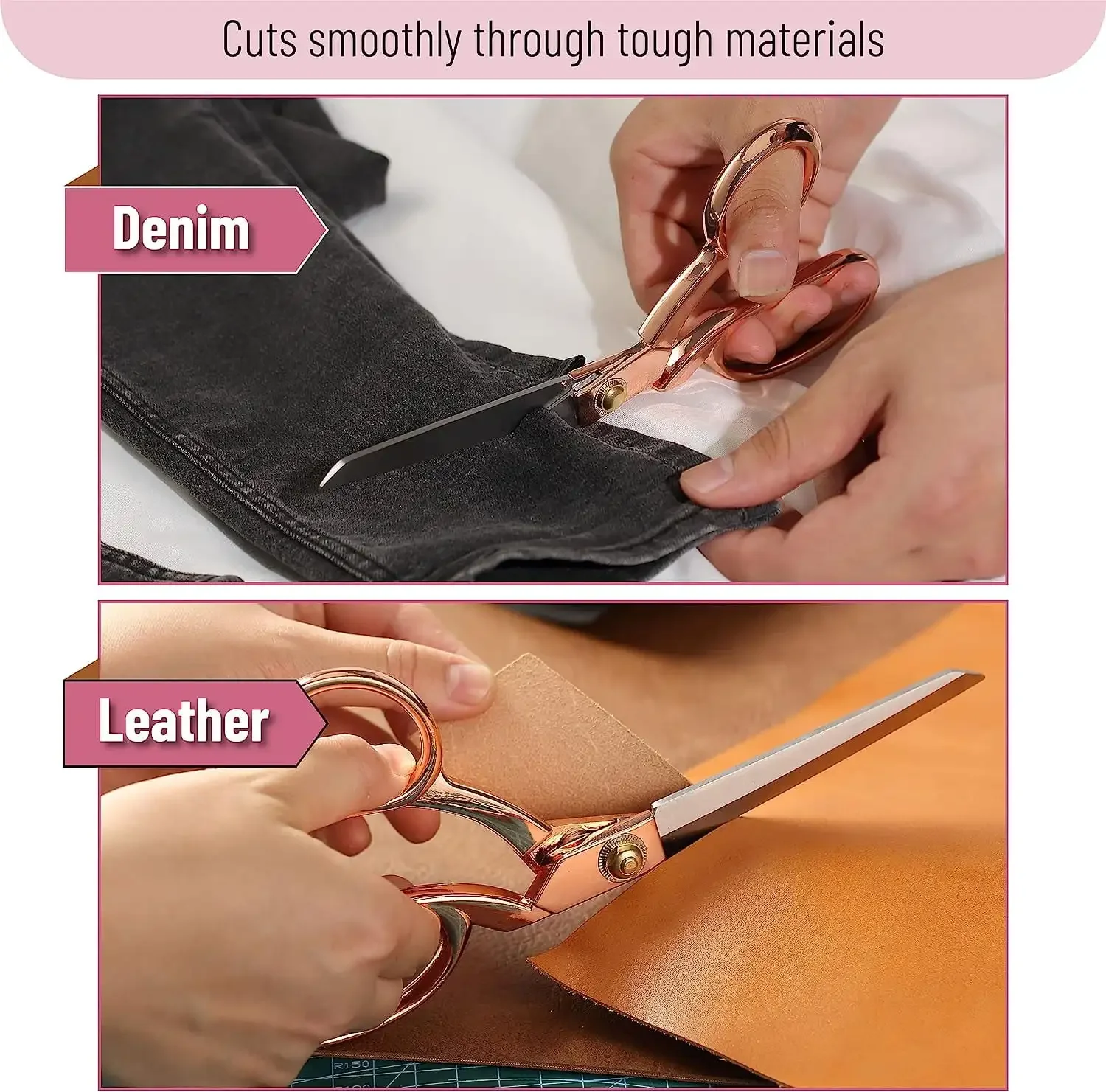 مقص قماش، مقص قطع وخياطة متطور من الذهب الوردي مقاس 8 بوصة، مقص قماش احترافي، مقص ثقيل.