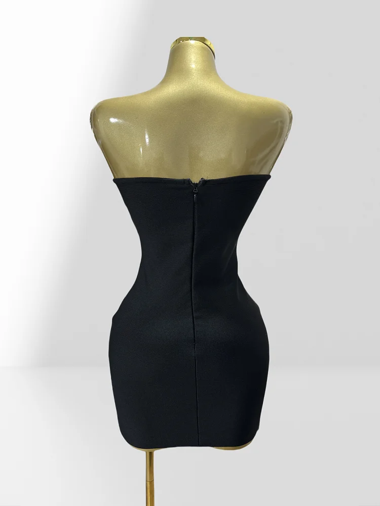 2025 الصيف الفاخرة الماس الصليب حمالة غمد أسود ضمادة فستان قصير موضة امرأة فستان الحفلات مهرجان الموسيقى الزي #2