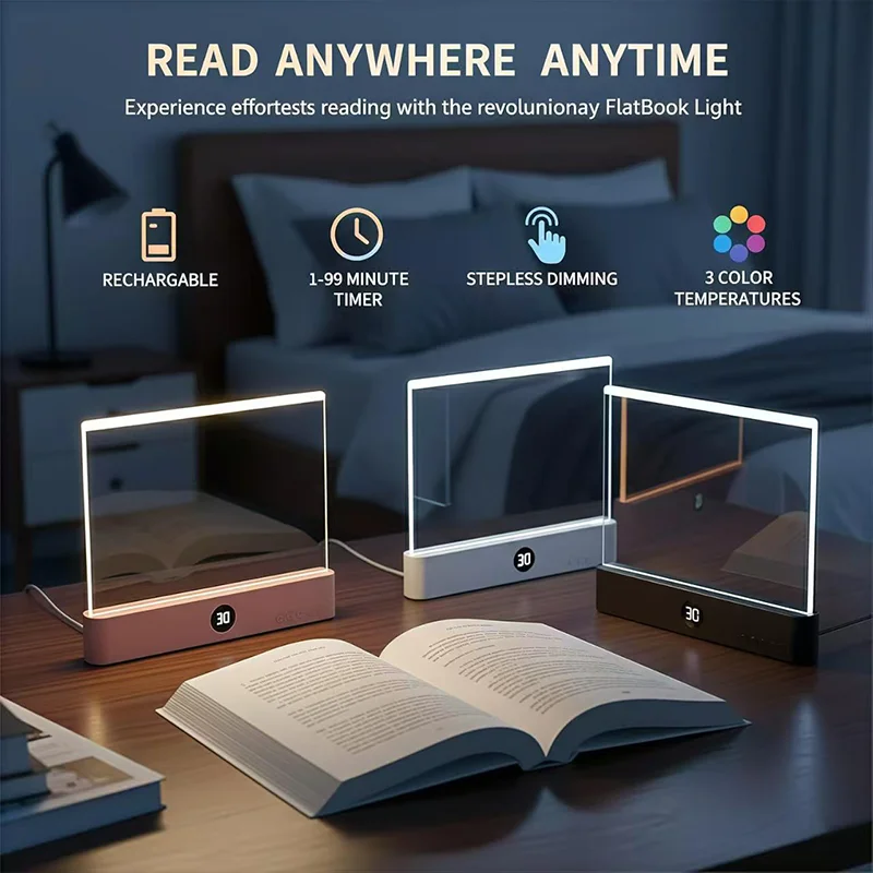 LED Smart Flat Panel Book Light Rechargeable Eye Protection Night Reading Reading Lamp For Students Indoor Use 2In1 Night Light