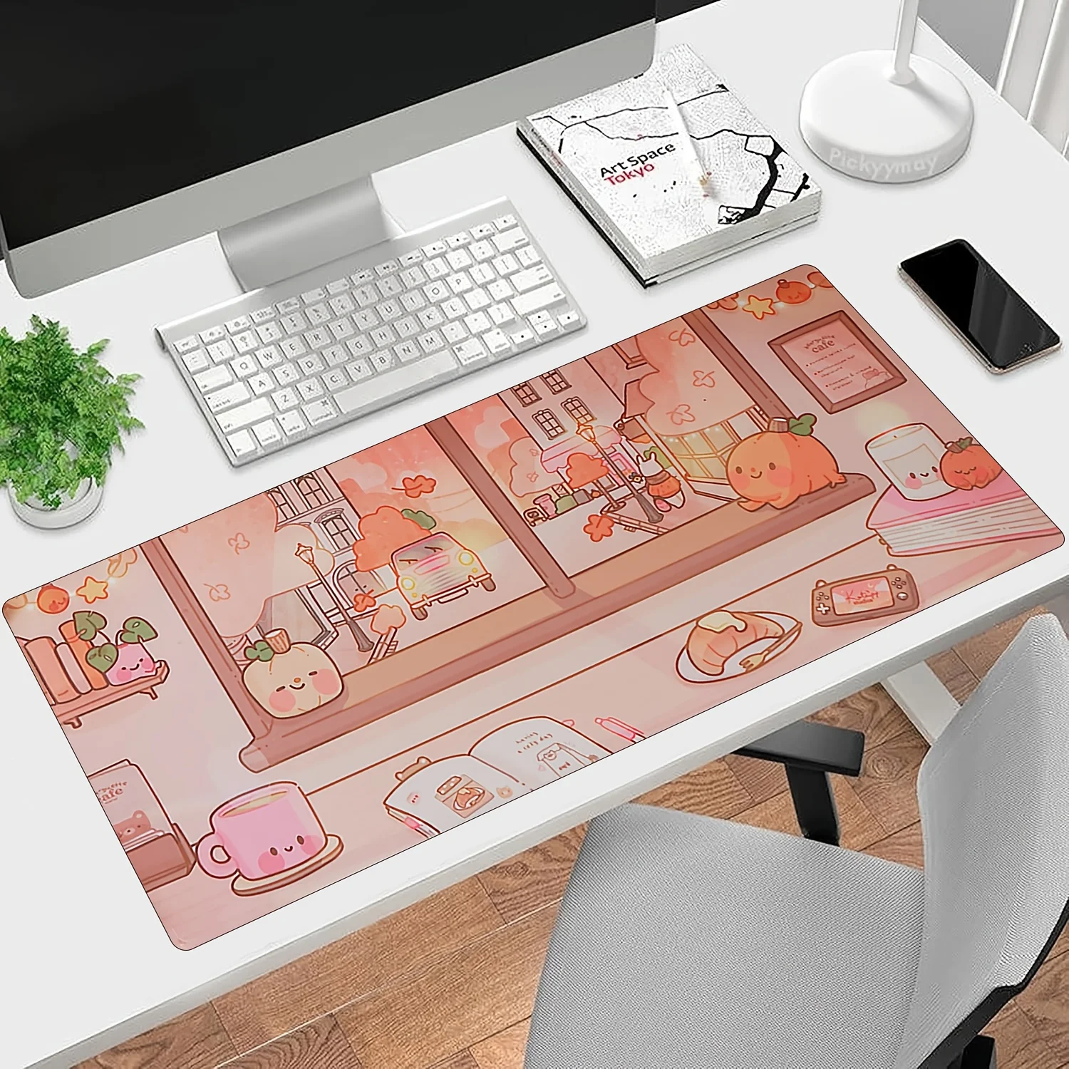 1pc Pumpkin Café Scene Mouse Pad – Cute Workspace Decor with Ultra-Smooth Surface, Stitched Edges, Non-Slip Waterproof Rubber Ba