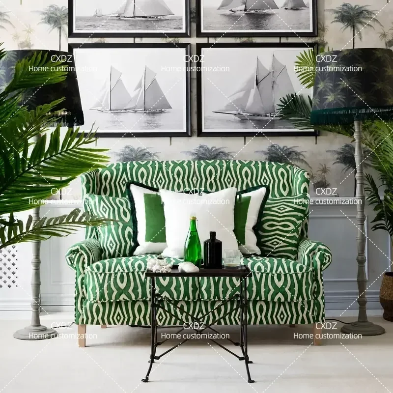 Medieval Solid Wood Sofa High Back Double Cloth Couch Retro Style for Small Apartment Living Room Coffee Shop Furniture