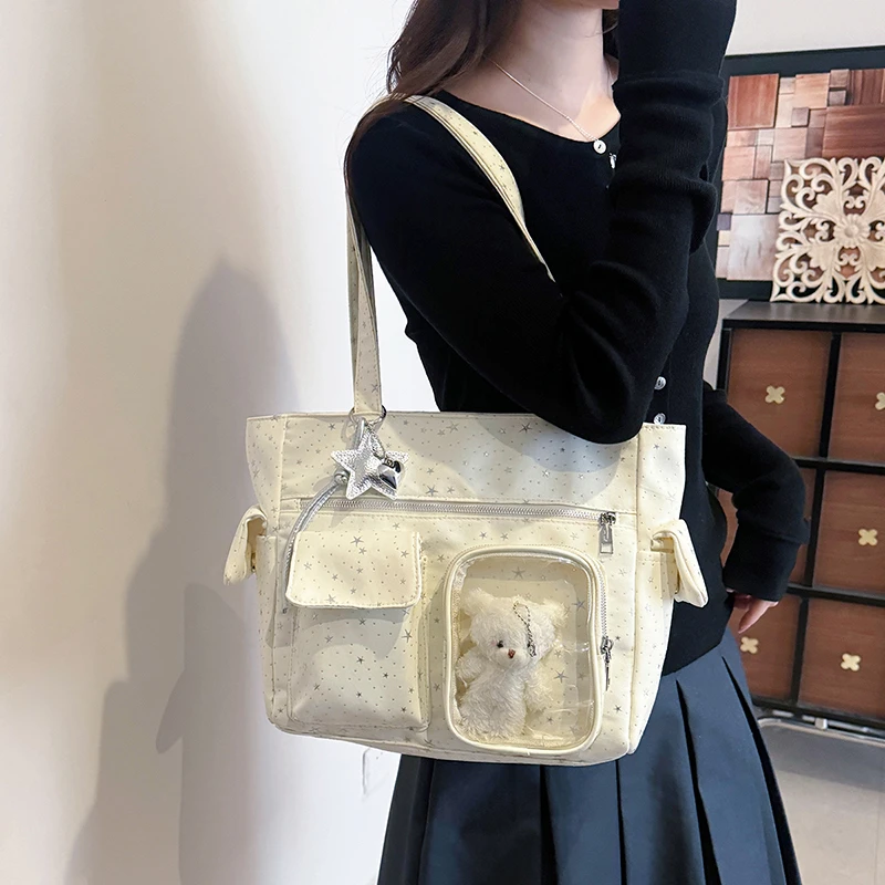 

Y2K Cute Bling Star Anime Ita Shoulder Bag Sweet Girl Transparent Crossbody Bag Preppy Style DIY Badges Display Commuter Handbag