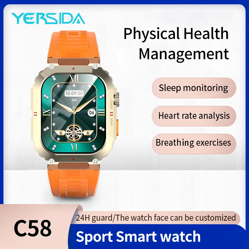 YERSIDA Smart Wrist Watch C58 2.02inch TFT Large Screen Bluetooth Call Outdoor Sport Fitness Tracker Health Monitor Smartwatches