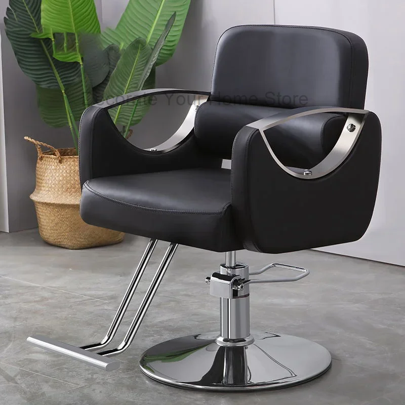 Luxury Leather Salon Chair Legrest Barbershop Portable Vintage Salon Chair Hidraulic Leg Silla De Barbero Commercial Furniture