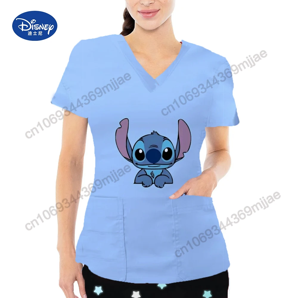 V-neck Fashion Women's Tops 2024 New Large Pocket Design Y2k Female T-shirts Cartoon Character Clothes for Women Free Shipping