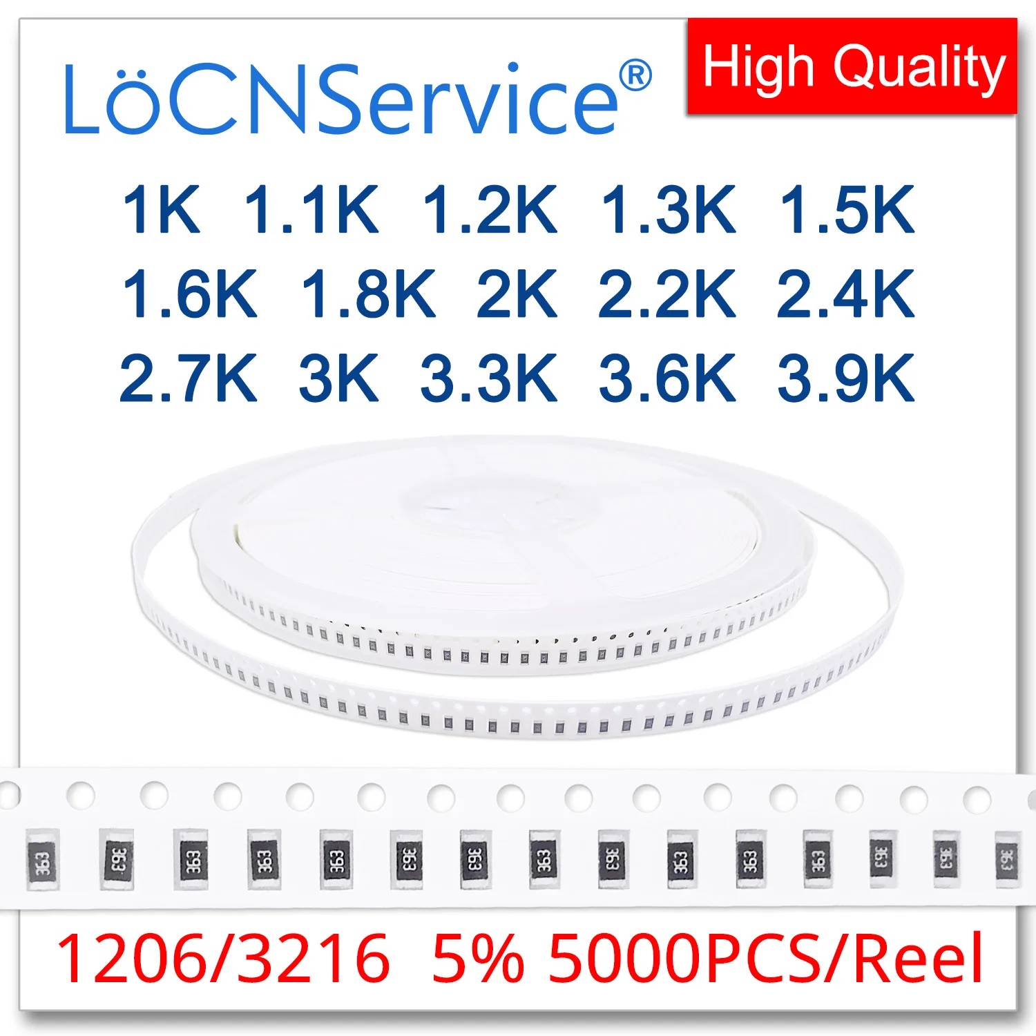 LoCNService 1206 J 5% 5000 шт. 1K 1,1 K 1,2 K 1,3 K 1,5 K 1,6 K 2K 1,8 K 2,2 K 2,4 K 3K 2,7 K 3,3 K 3,6 K 3,9 Ksmd 3216 резистор Ом