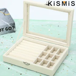 Velvet Ring Organizer Box - Clear Lid Jewelry Holder, Dust-Proof Storage Tray for Rings and Earrings for Multiple Jewelry Pieces