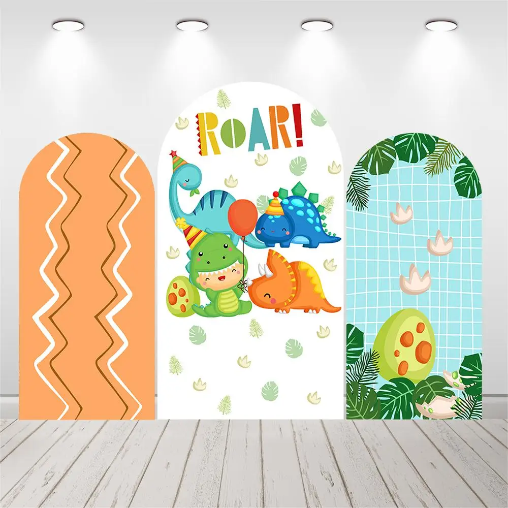 Cartoon Dinosaur Birthday Party Arch Backdrop Cover Double Sided Fabric Roar Boys Baby Shower Decorations