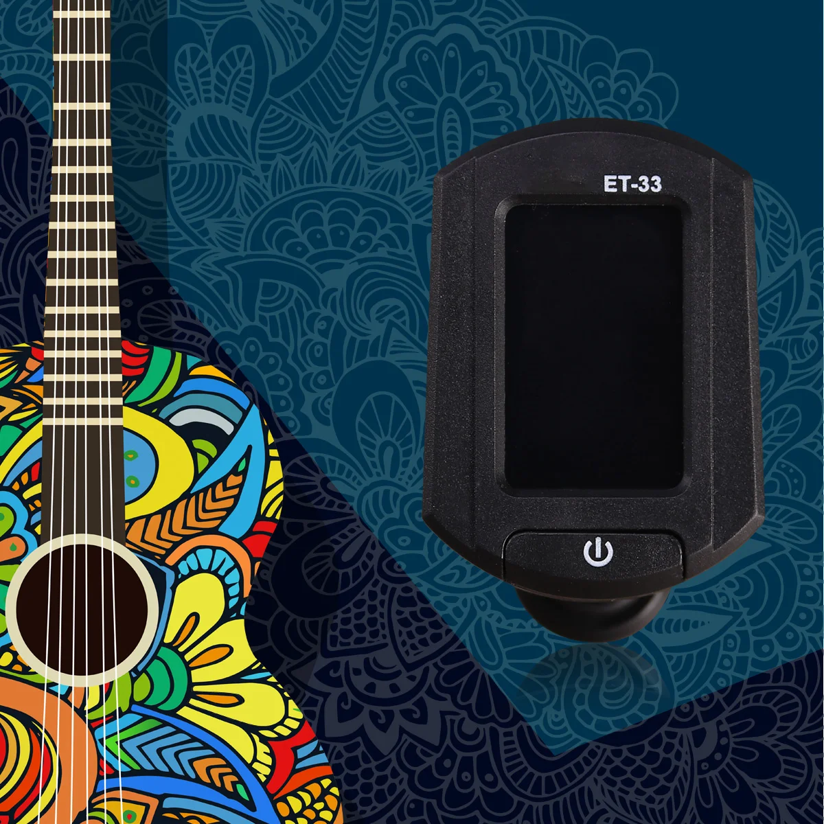 Eno Et-33 كليب على موالف الغيتار الأسود الرقمية Lcd ضبط جهاز ل باس الكمان القيثارة 360 °   اهتزاز قابل للدوران #2