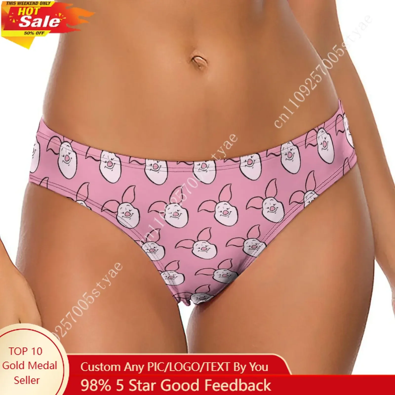 

Piglet Underpants Disney Cartoon Custom Soft Women Underwear Pure Cotton Comfortable Briefs Design Your Photo Text Logo Thong