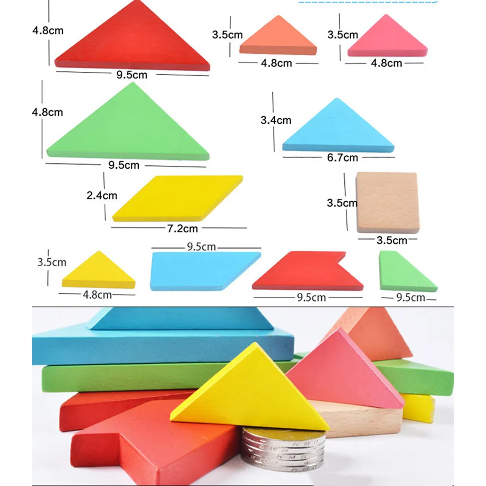 Wooden Tangram Puzzle Set for Children Creative Shape Sorting Learning Tool Develops Observation Patience Fine Motor Skills