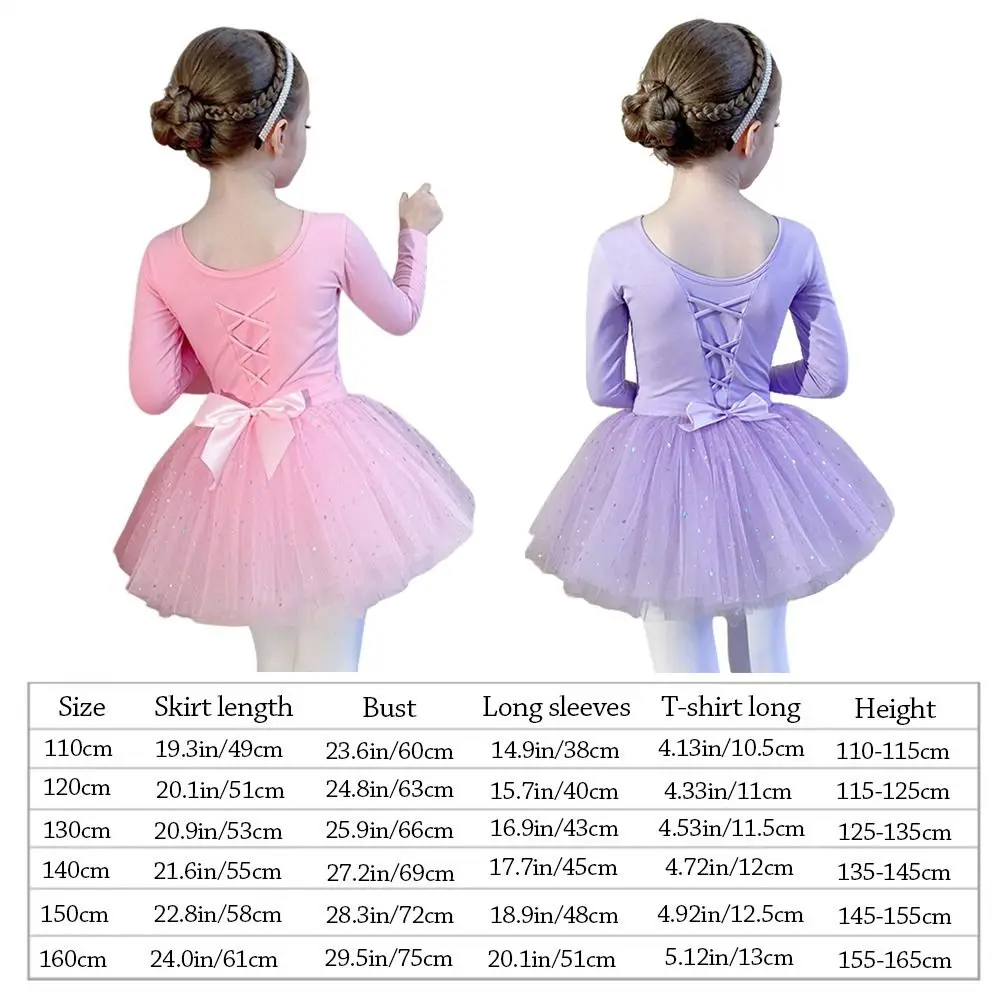 Fashion Long Sleeve Kids Ballet Dress Cotton Bowknot Performance Clothes Party Dress Sequins Dance Costumes Children