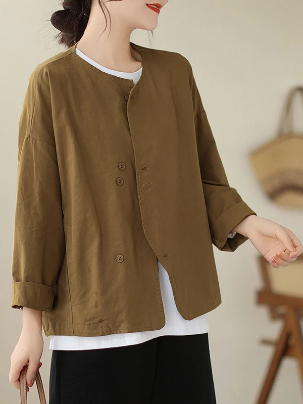 2025년 신상 여성용 루즈핏 롱 슬리브 순면 웨이드 컬러 아우터웨어 버튼업 가디건 캐주얼 슬레 앤 피...
