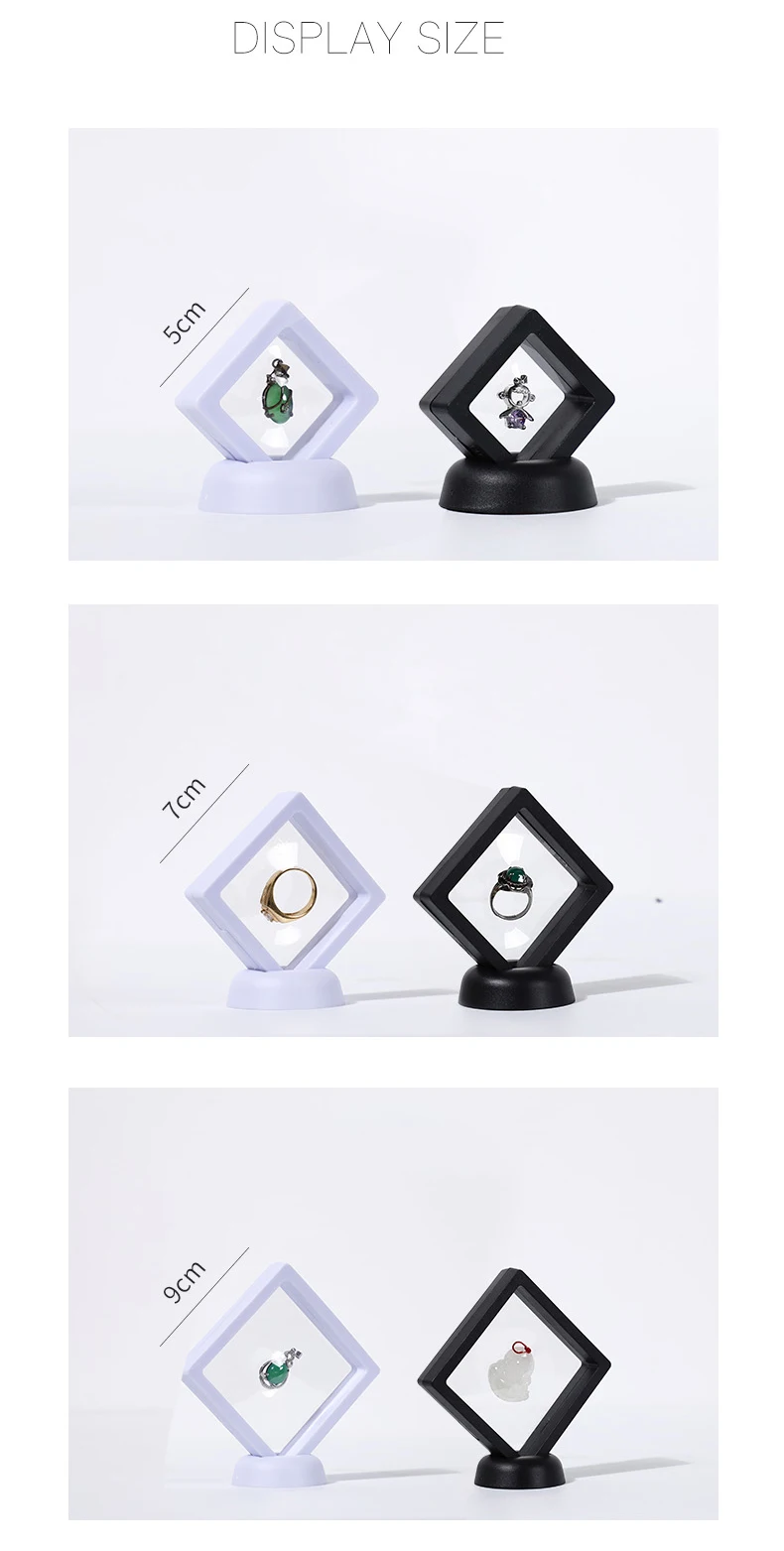 3D Floating Frame Gemstone Coin Box Clear Jewelry Bracelet Display Stand Ring Pendant Holder Protect Jewellery Presentation Case