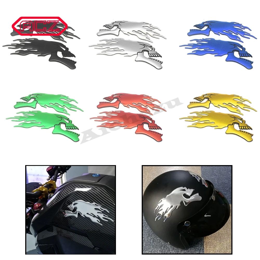 3D Chrome Ghost Skull Head Motorcycle Truck Helmet Tank Pad Stickers Flame Decals for Haley Honda Yamaha Kawasaki Suzuki