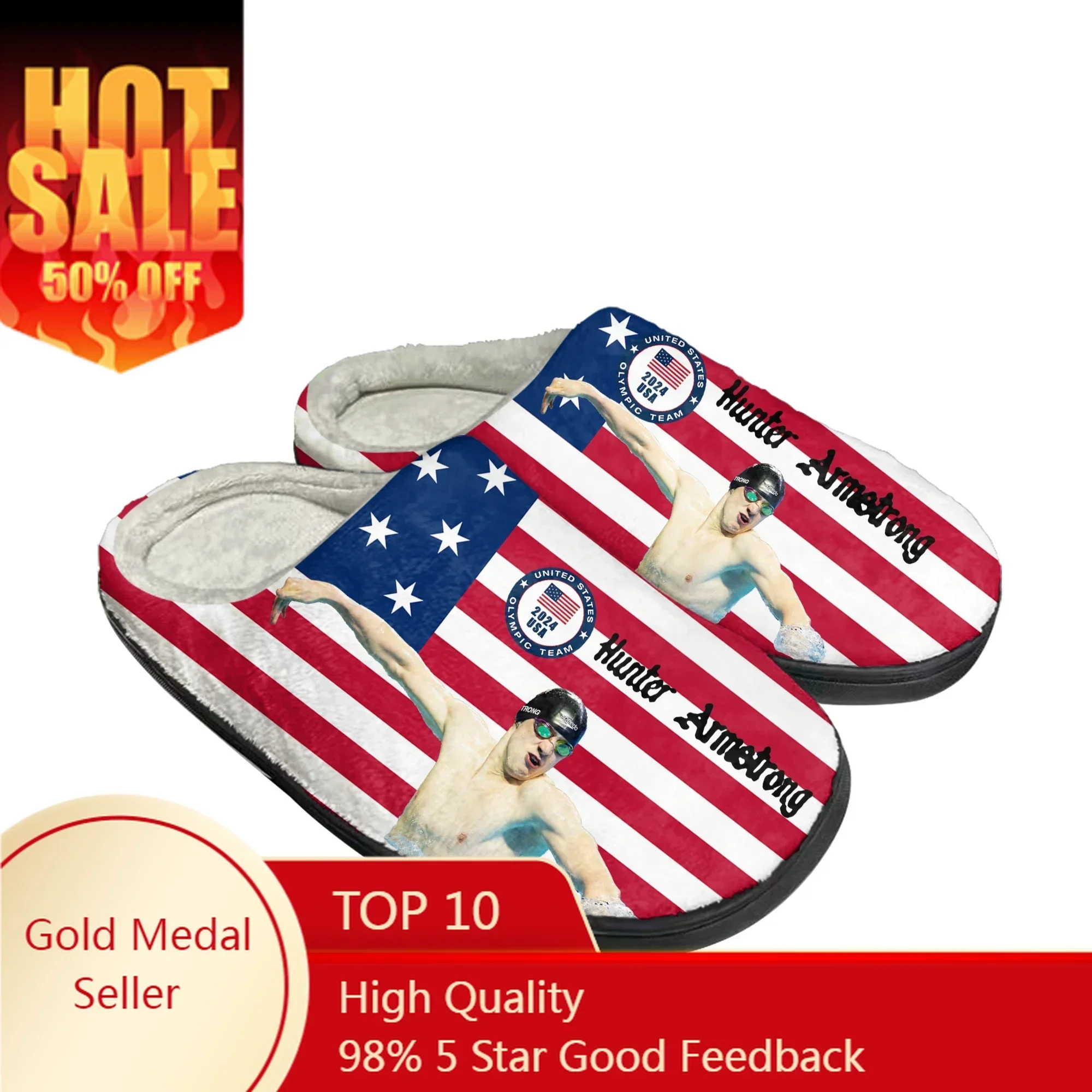 

Hunter Armstrong Swimming Champion Home Cotton Shoe High Quality Men Women Youth Boy Girl Plush Bedroom Warm Shoe Custom Slipper
