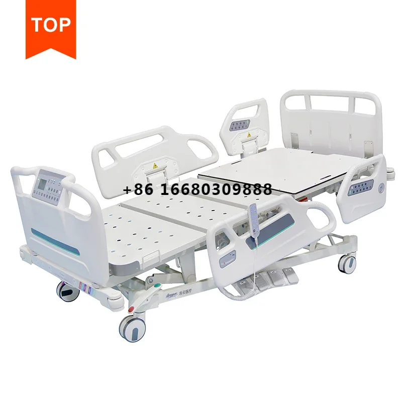 Healthy Care Equipment Manual & Electric Nursing Bed with ABS Bedside Caster Steel & Metal Medical Bed for ICU Hospital Use