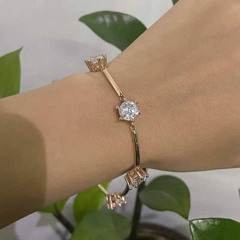 سوار جديد 2026 الأصلي جودة عالية موضة غرامة طقم مجوهرات فاخرة لامعة الذهب والفضة كريستال سوار كبير هوب النساء هدية #5