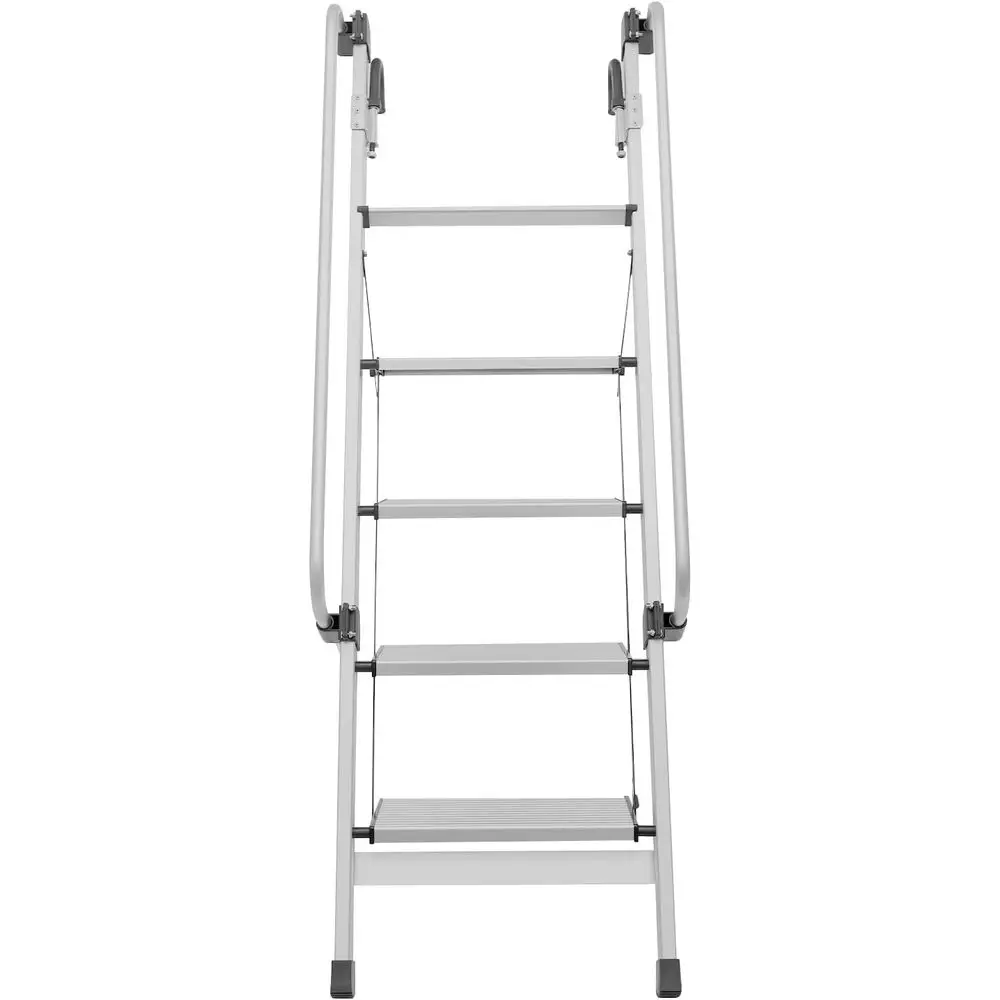 

Adjustable 5-Step Aluminum RV Bunk Bed Ladder with Removable Handrails, 330 lbs Capacity, Non-Slip for Home, Dorms, Kitchen, Sil
