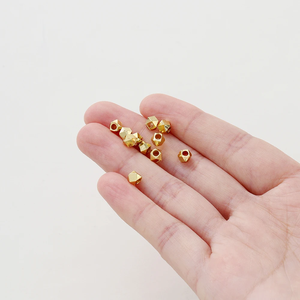 20Pcs Spacer Bead 14K/18K Gold Color Plated Brass Faceted Beads 2.5/3/4/5mm for DIY Bracelet Necklace Jewelry Making Accessories