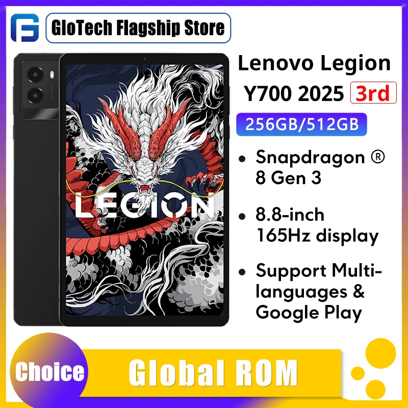 Global ROM Lenovo LEGION Y700 2025 Tablet 256 GB/512 GB Snapdragon 8 Gen 3 Octa Core 8,8 Zoll 165 Hz Display Android 6550 mAh